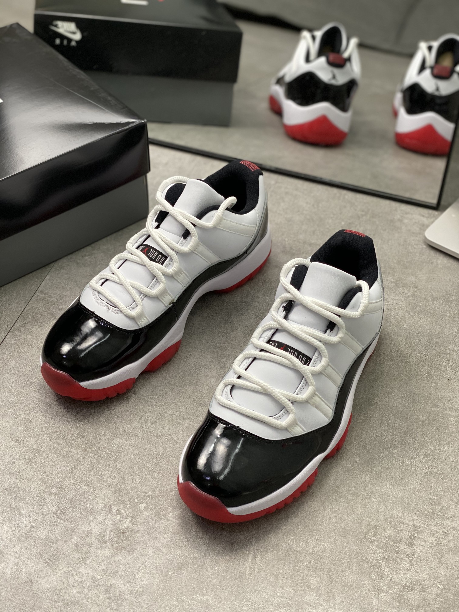 2020 Women Air Jordan 11 Low White Black Red Shoes - Click Image to Close